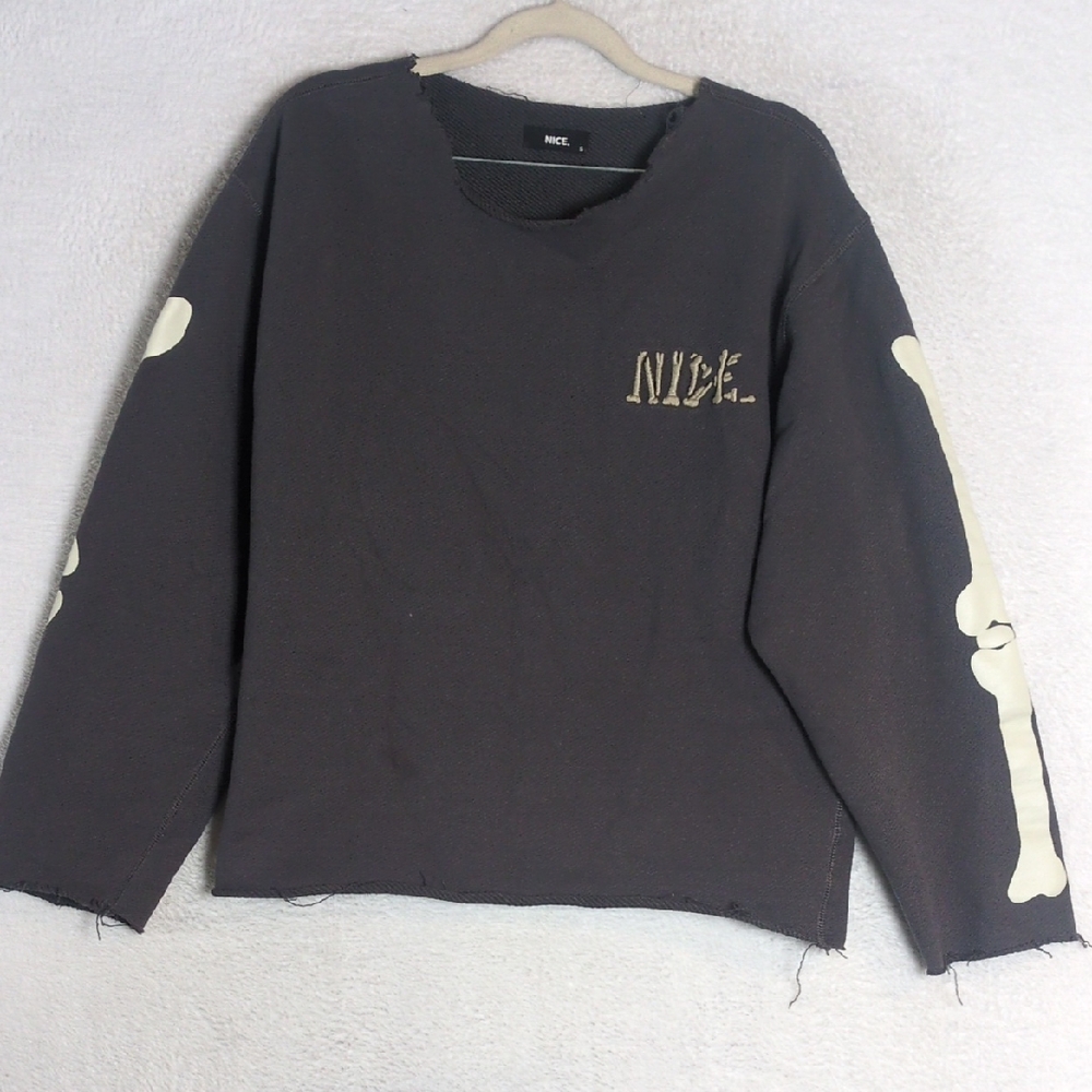 NICE Skeleton‎ Distressed Pullover Sweater Size S
